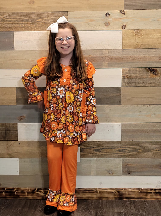 Hippie Floral Babydoll Long Sleeve Bell Bottom Outfit