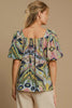 Restocked Umgee Full Size Abstract Print Smocked Square Neck Puff Sleeve Blouse