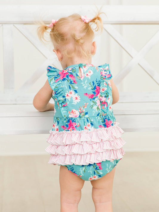 Baby Girls Fancy Me Floral Tank Waterfall Romper Ruffle Butts