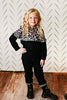 Adorable Sweetness Kids Black Leopard Ruffle Hooded Sweatshirt Lounge Set