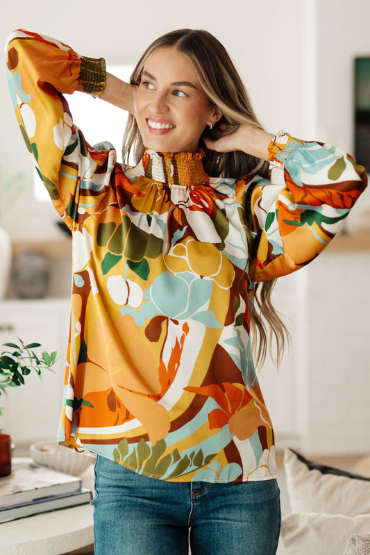 All Together Now Floral Mock Neck Blouse by Jodifl