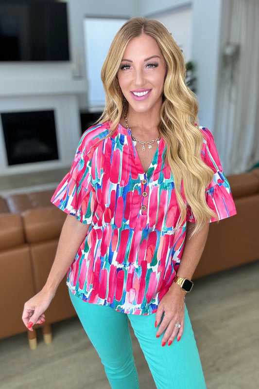 Art Exhibit V-Neck Blouse Plus & Regular by One Eleven North