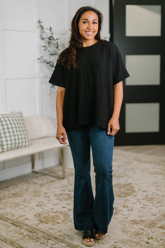 Textured Boxy Tee in Black Regular & plus size