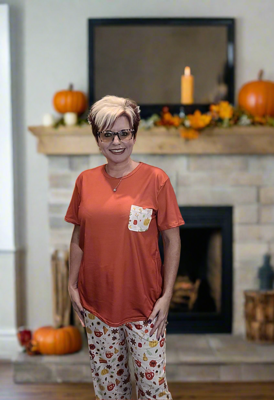 Pumpkin Spice & Leaves Pajamas| Women's Fall Pajama Set- Small Beginnings Boutique