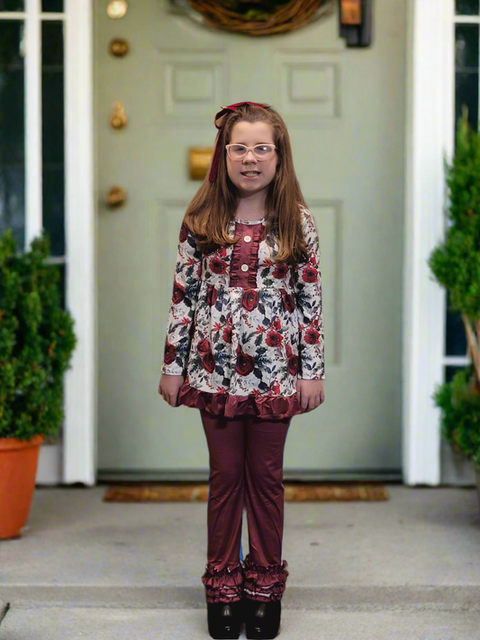 Maroon Rose Garden Outfit Long Sleeve