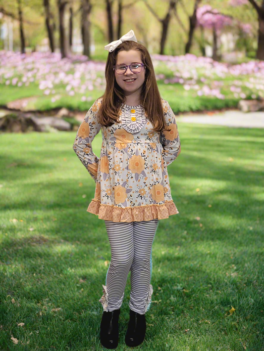 You are my Sunshine Polka Dot & Flower Two‑Piece Boutique Outfit – Toddler & Big Kids Ruffle Set