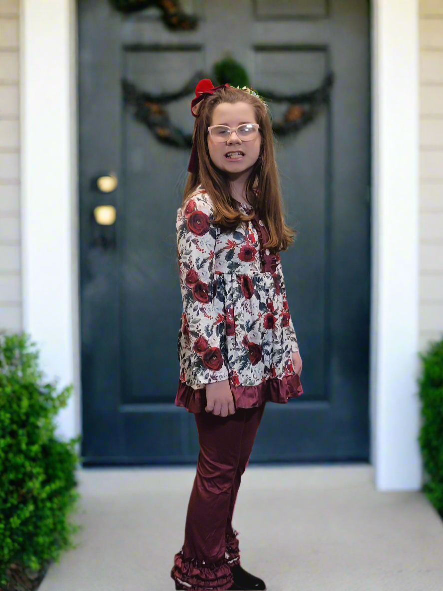 Maroon Rose Garden Outfit Long Sleeve