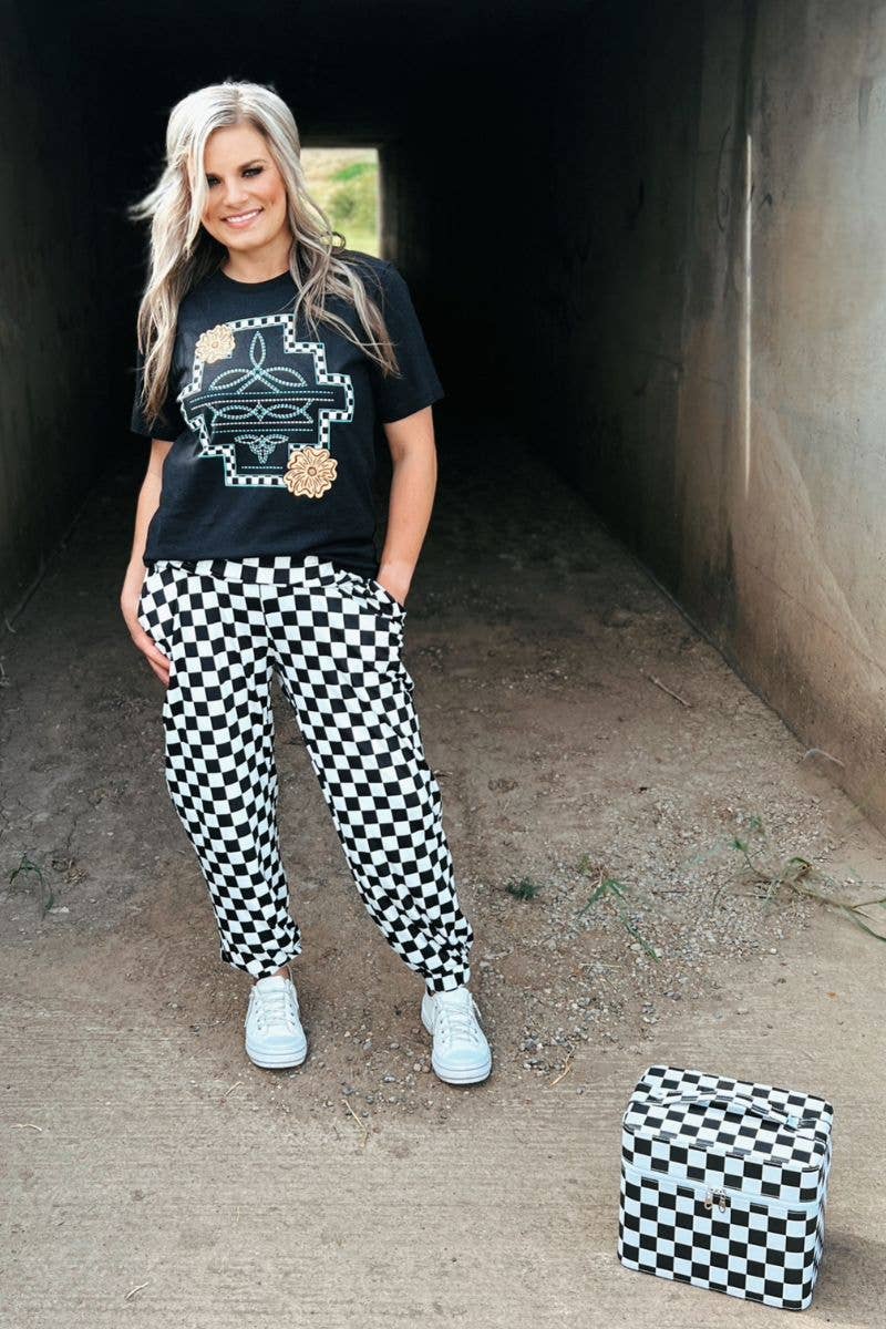 Round The Track Checkered Joggers – Black & White Streetwear Pants by Sterling Kreek