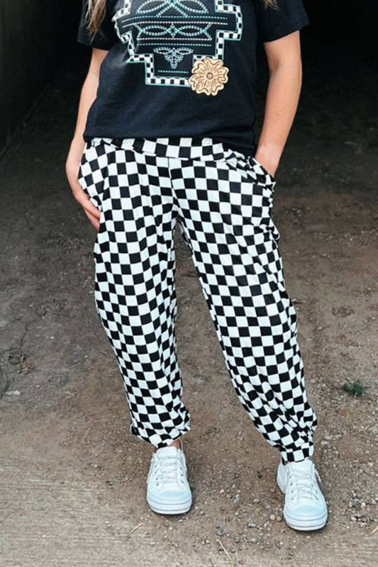 Round The Track Checkered Joggers – Black & White Streetwear Pants by Sterling Kreek