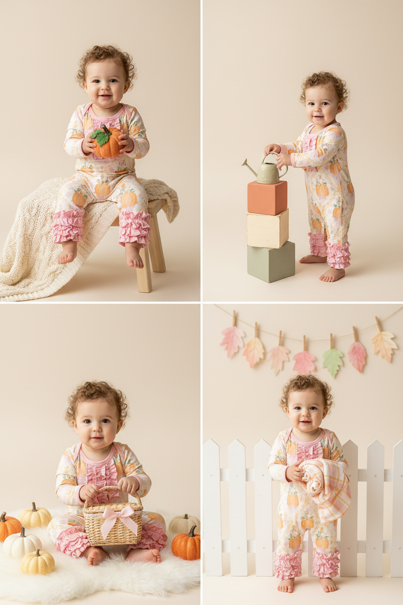 Pink Pumpkin Ruffle Romper- Baby Girl Fall Outfit Heirloom pumpkin outfit