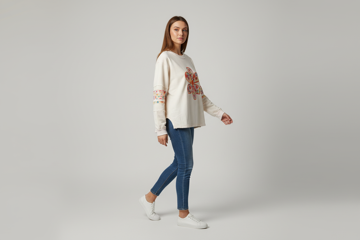 Sage & Fig Floral Appliqué Long Sleeve Top for Women