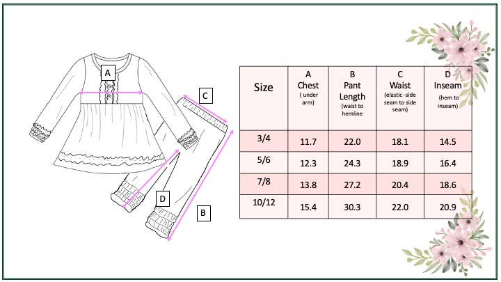 Kids Teal Plum Floral Ruffle Button Fall Two Piece Set Adorable Sweetness