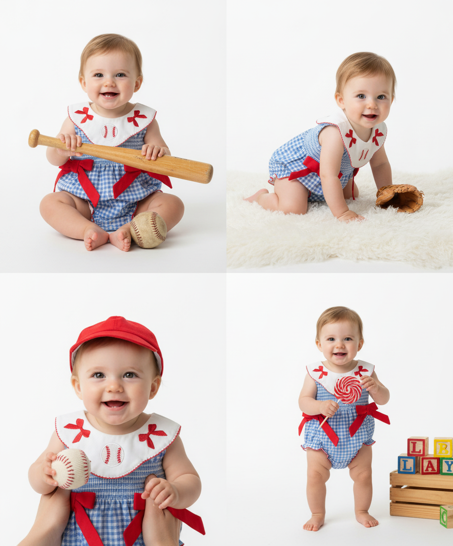 Smocked All-Star Embroidered Baseball Bubble