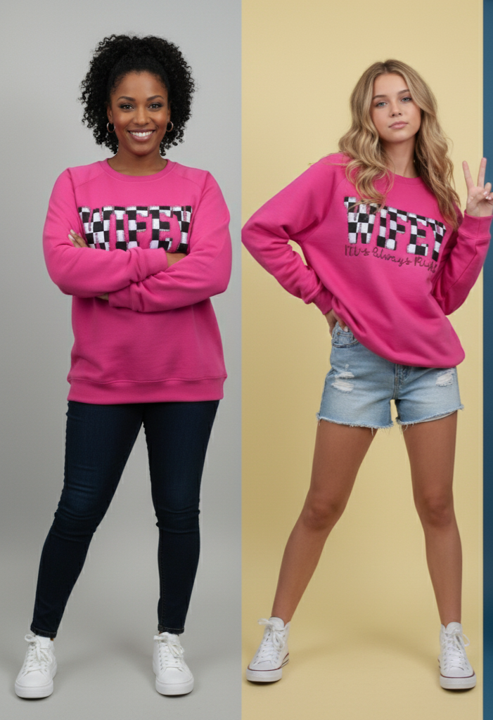 Embroidered Retro Wifey Sweatshirt – Hot Pink Mrs. Always Right