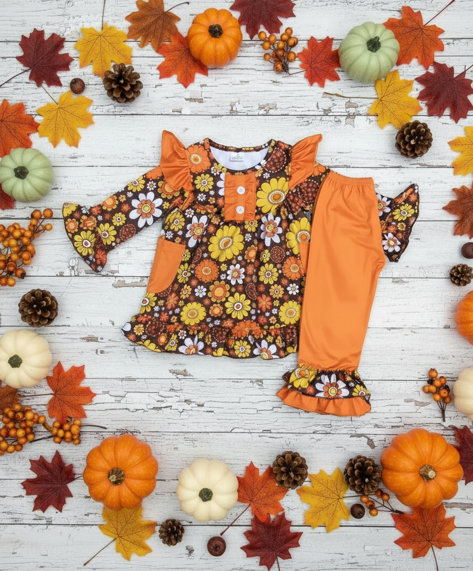 Hippie Floral Babydoll Long Sleeve Bell Bottom Outfit