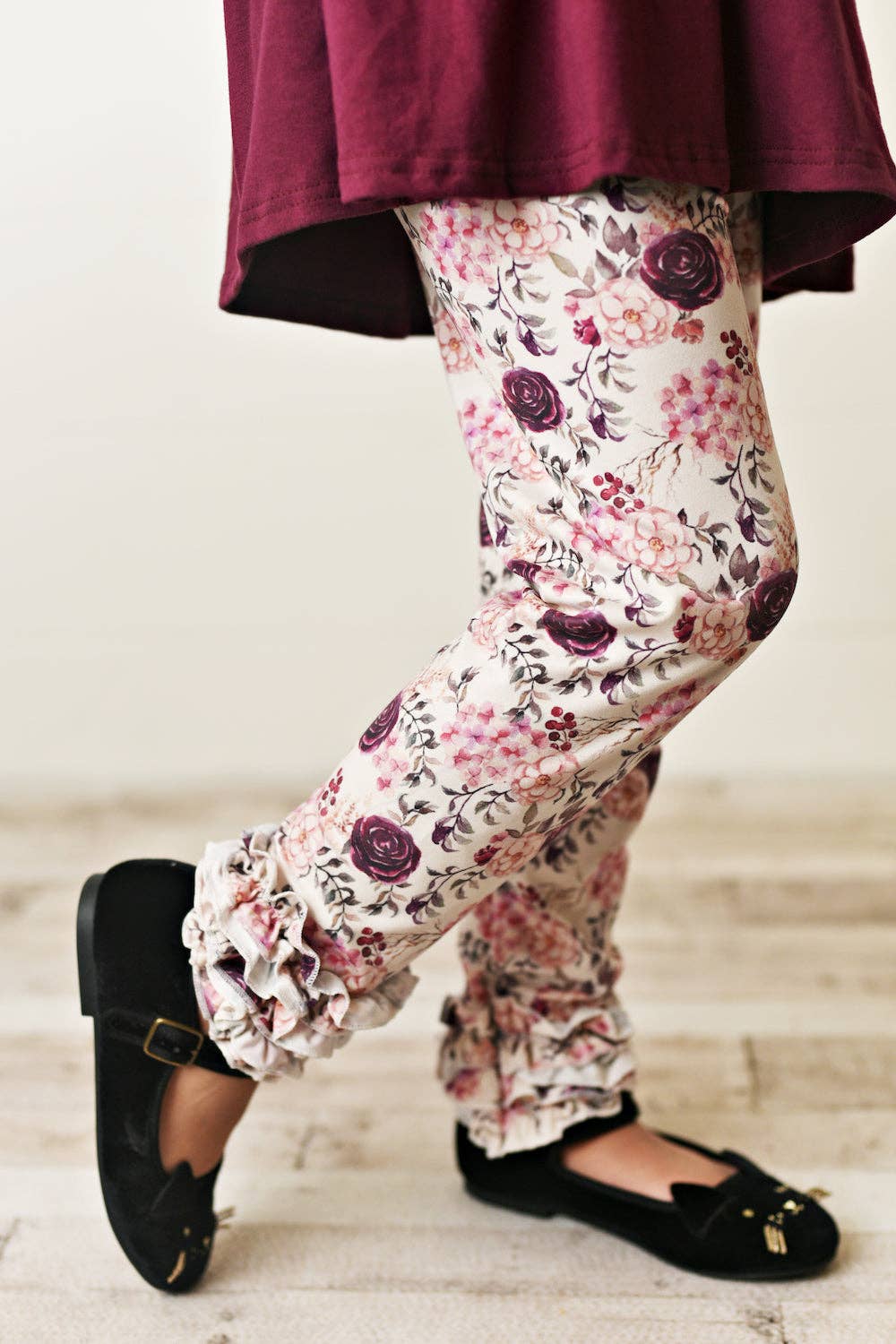 Adorable Sweetness- Dark Burgundy Floral Fall Girls Outfit