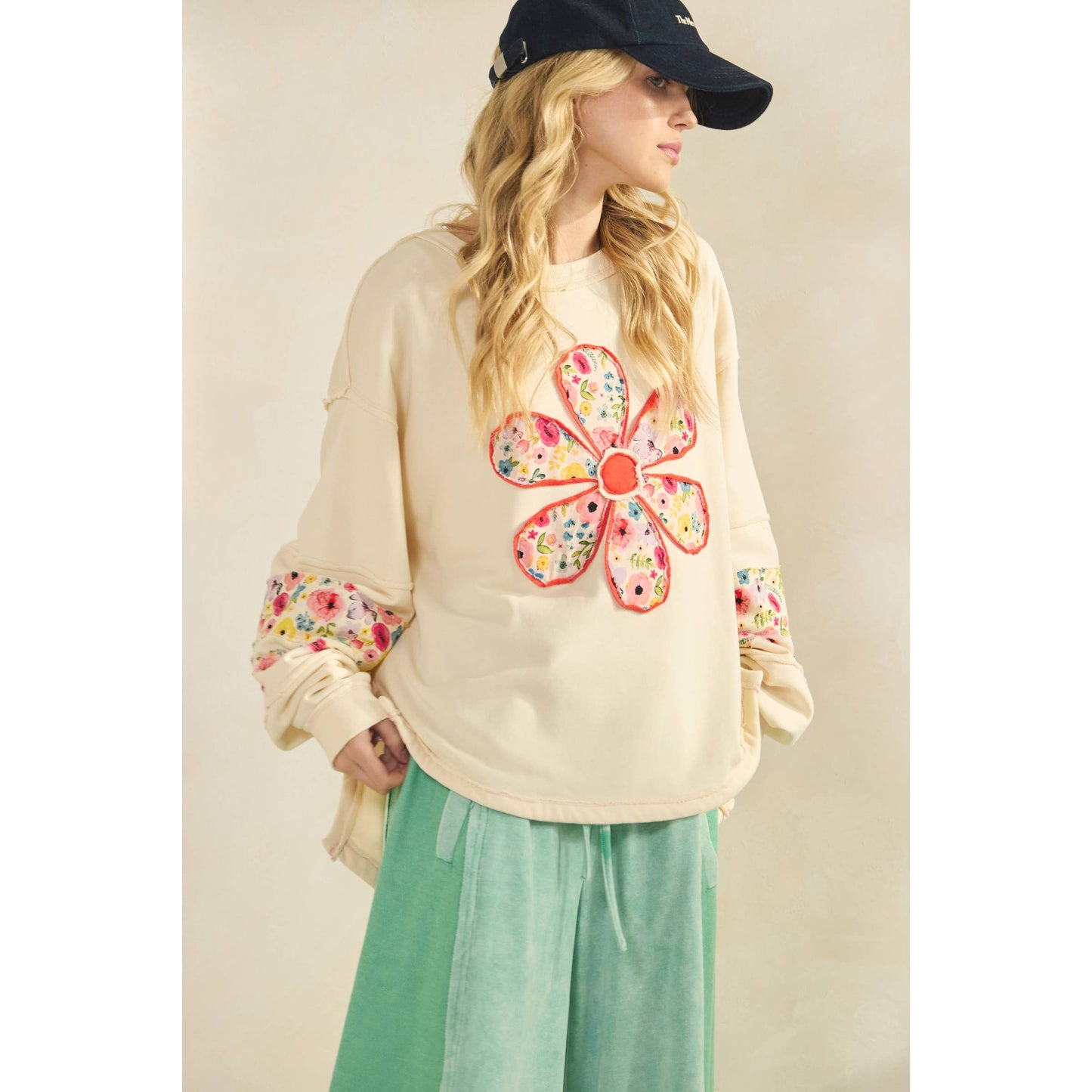 Sage & Fig Floral Appliqué Long Sleeve Top for Women