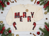 Beige Merry Sweatshirt with Plaid Embroidered Bows by BiBi