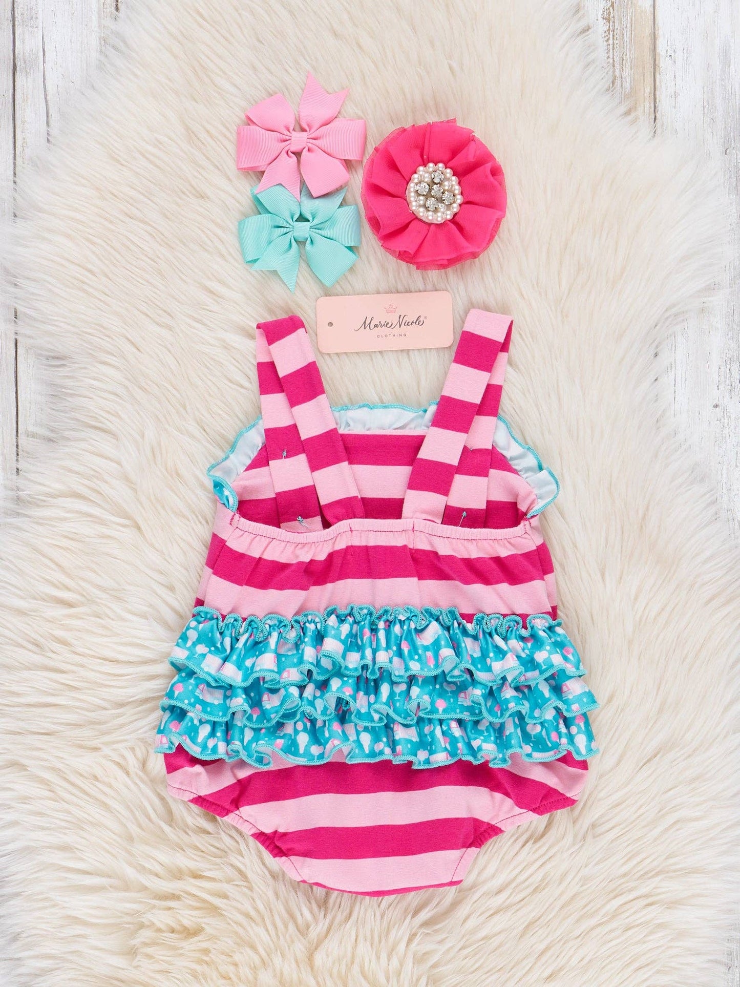 Striped Embroidered Ice Cream Truck Bubble Romper