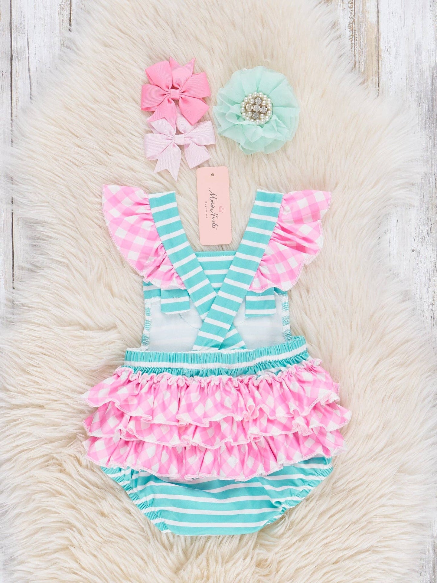 Watermelon Gingham Ruffle Bubble Marie Nicole Clothing