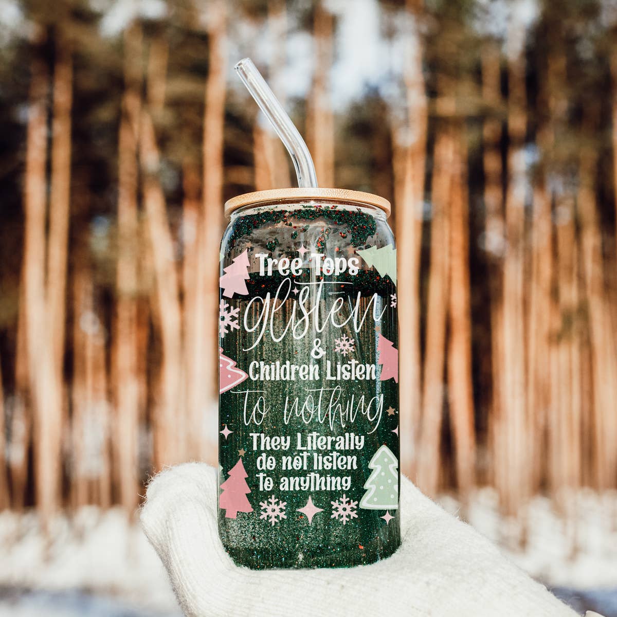 Christmas 17oz Glass Tumblers Collection – Tree Tops Glisten Glass Cups.