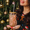 Gia Roma Candy Cane Christmas Can Glass – Holiday Cup with Glass Straw & Lid, Festive Drinkware for Christmas