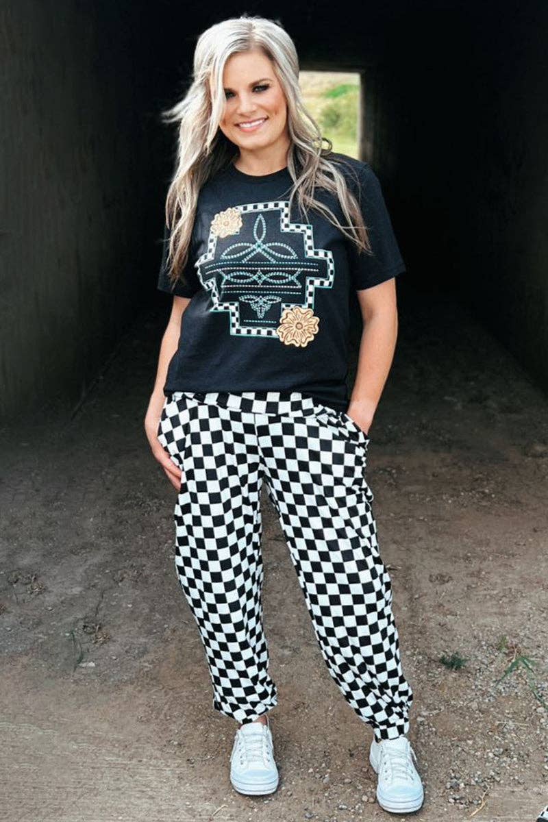 Round The Track Checkered Joggers – Black & White Streetwear Pants by Sterling Kreek