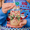 Gia Roma Candy Cane Christmas Can Glass – Holiday Cup with Glass Straw & Lid, Festive Drinkware for Christmas