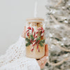 Gia Roma Candy Cane Christmas Can Glass – Holiday Cup with Glass Straw & Lid, Festive Drinkware for Christmas