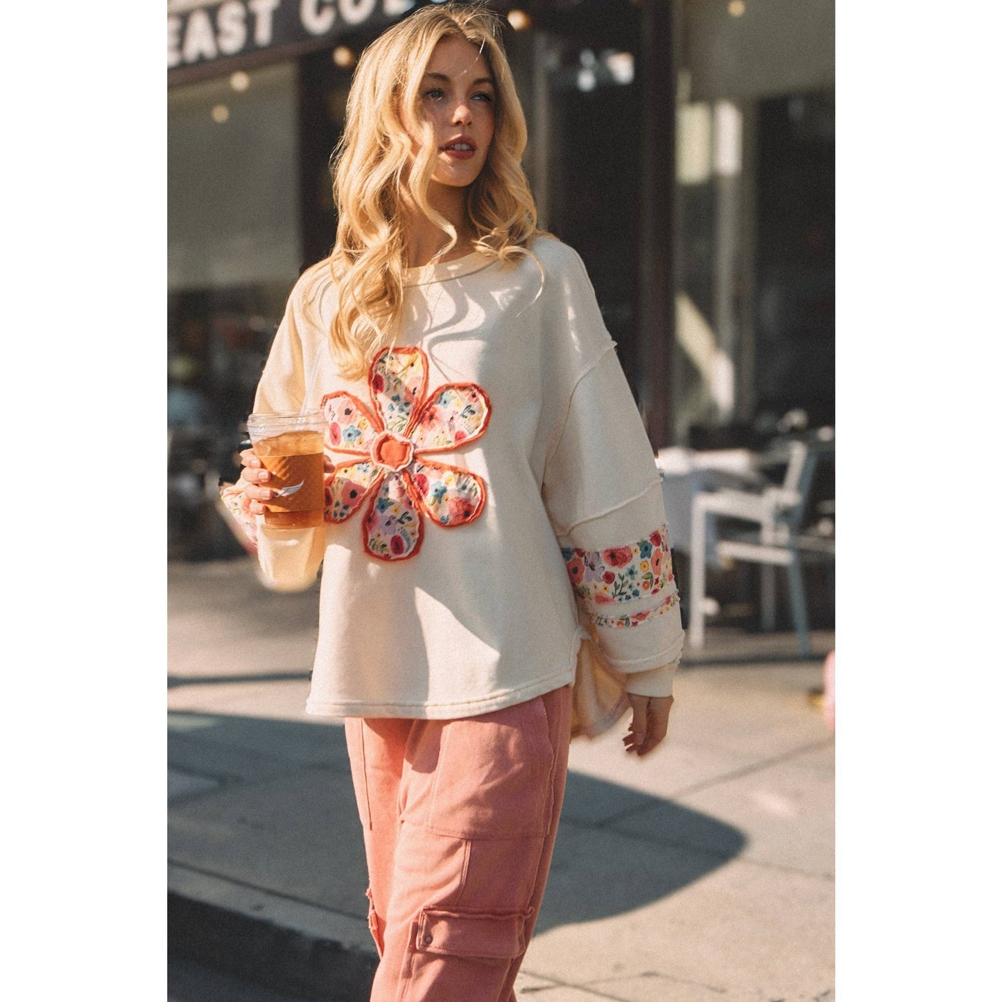 Sage & Fig Floral Appliqué Long Sleeve Top for Women