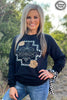 Little Country Little Hood Pullover – Checked Aztec Graphic Hoodie with Leather Flower Accents, Trendy Women’s Pullover
