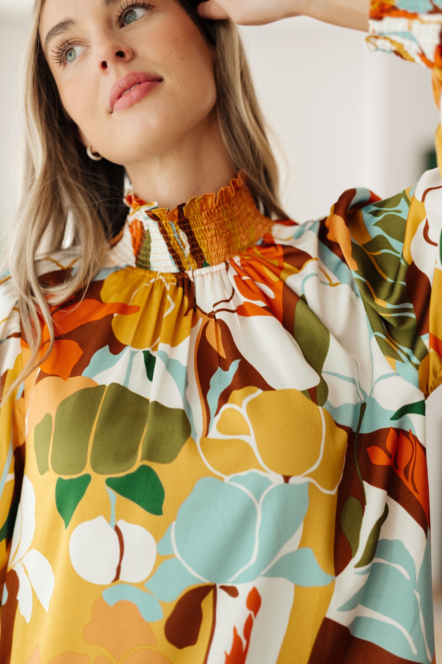 All Together Now Floral Mock Neck Blouse by Jodifl