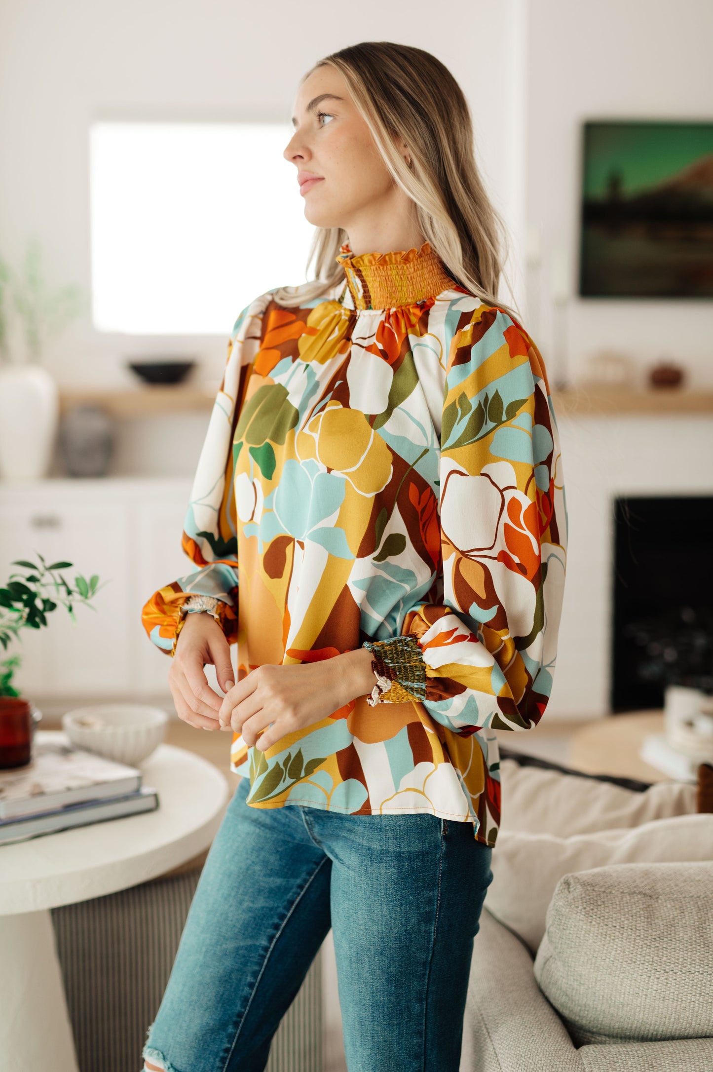 All Together Now Floral Mock Neck Blouse by Jodifl