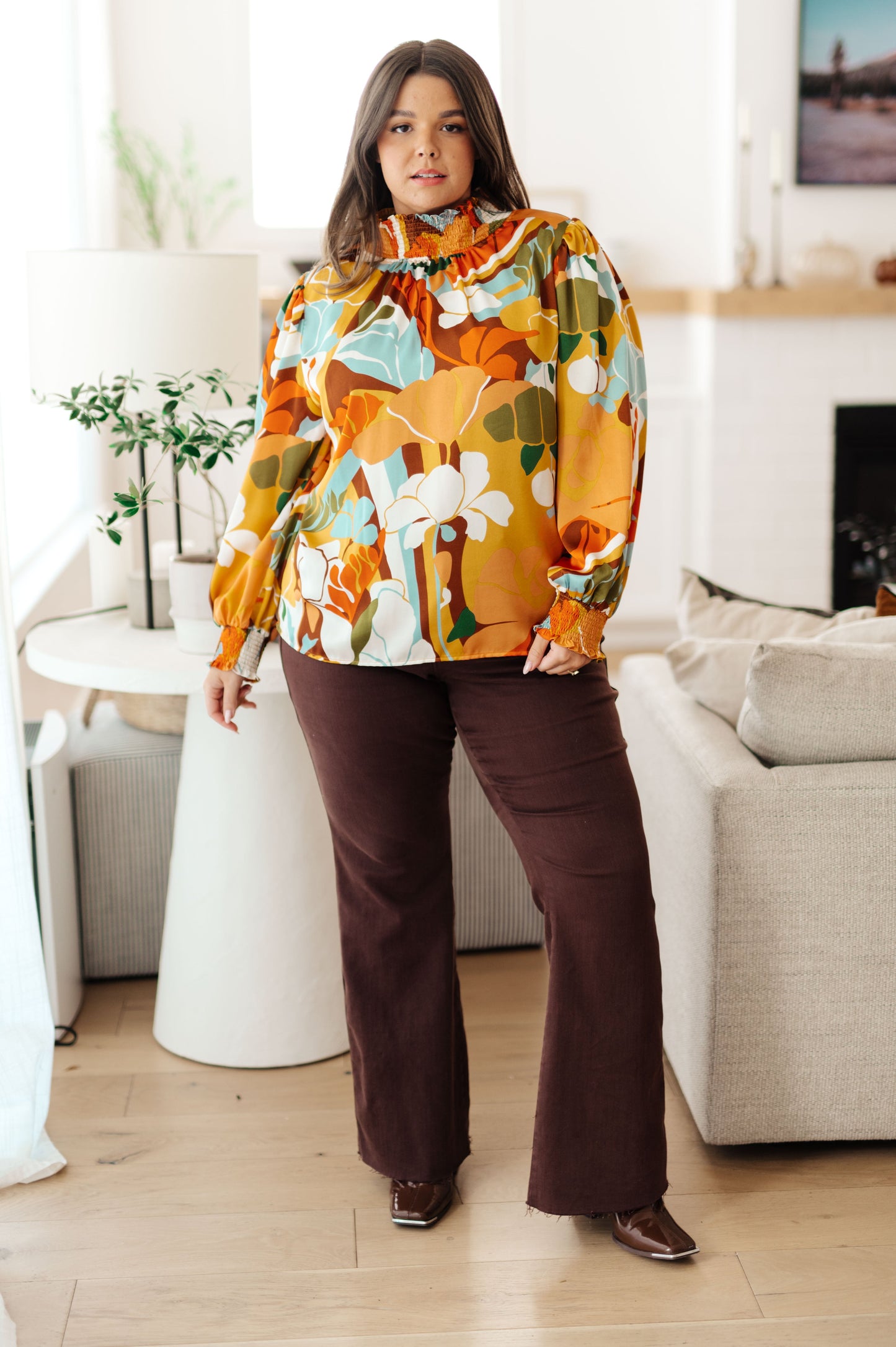 All Together Now Floral Mock Neck Blouse by Jodifl