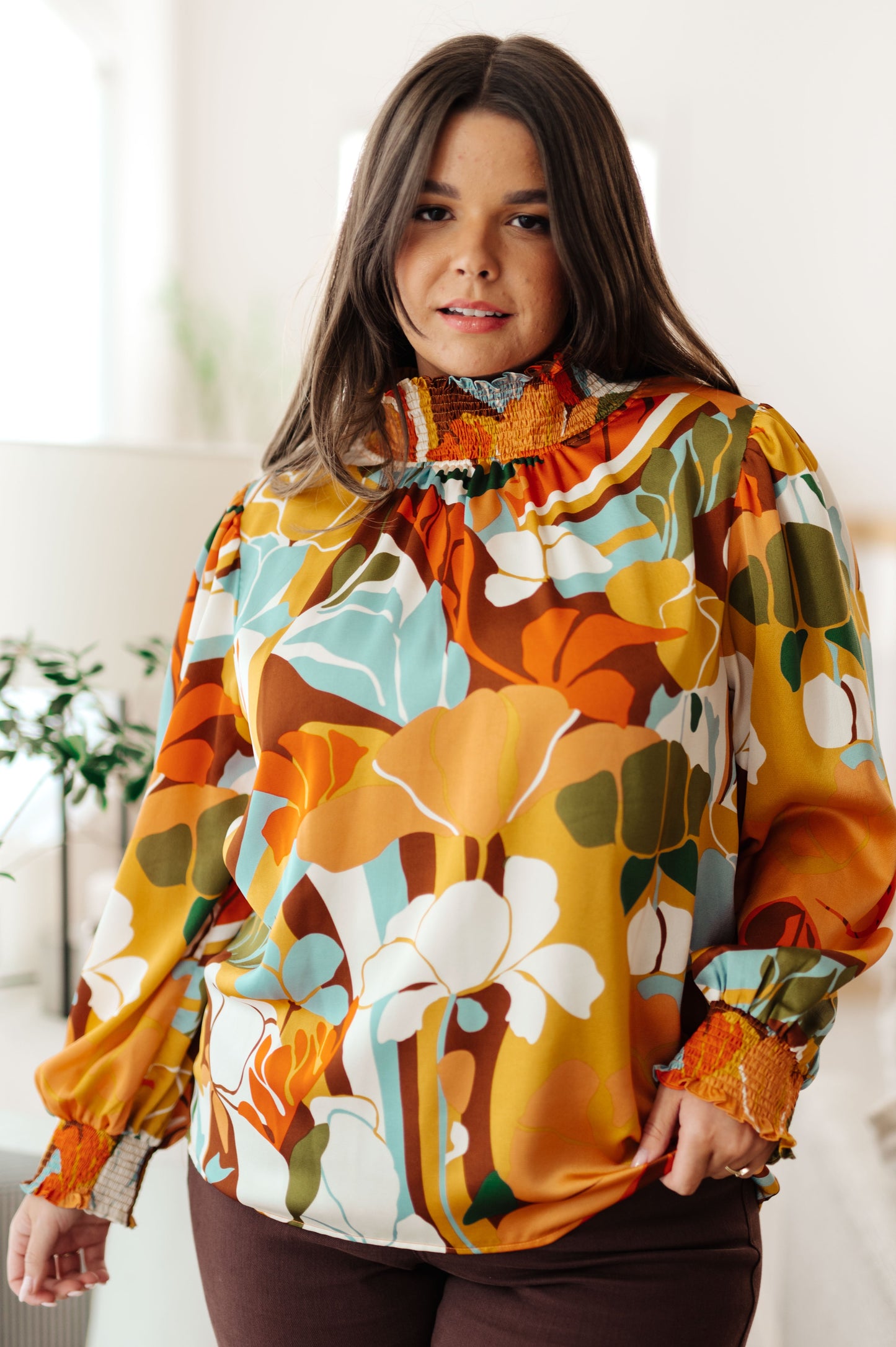 All Together Now Floral Mock Neck Blouse by Jodifl