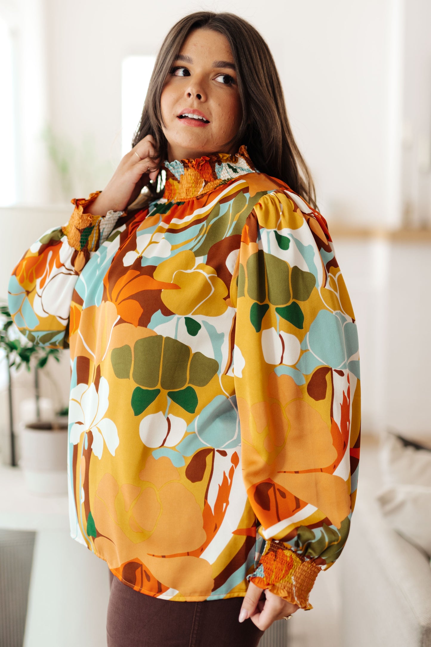 All Together Now Floral Mock Neck Blouse by Jodifl