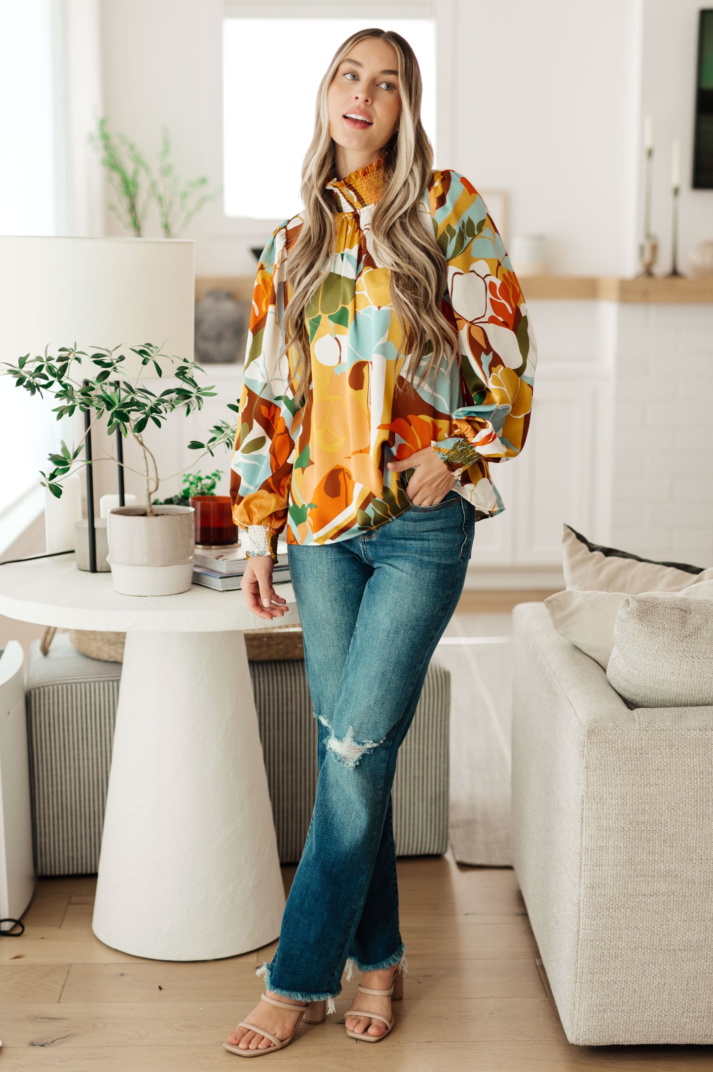All Together Now Floral Mock Neck Blouse by Jodifl