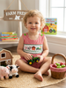 Baby Boy Farm Animal Embroidered Jon Jon – Red Gingham Barnyard Romper Boutique Outfit