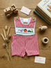 Baby Boy Farm Animal Embroidered Jon Jon – Red Gingham Barnyard Romper Boutique Outfit