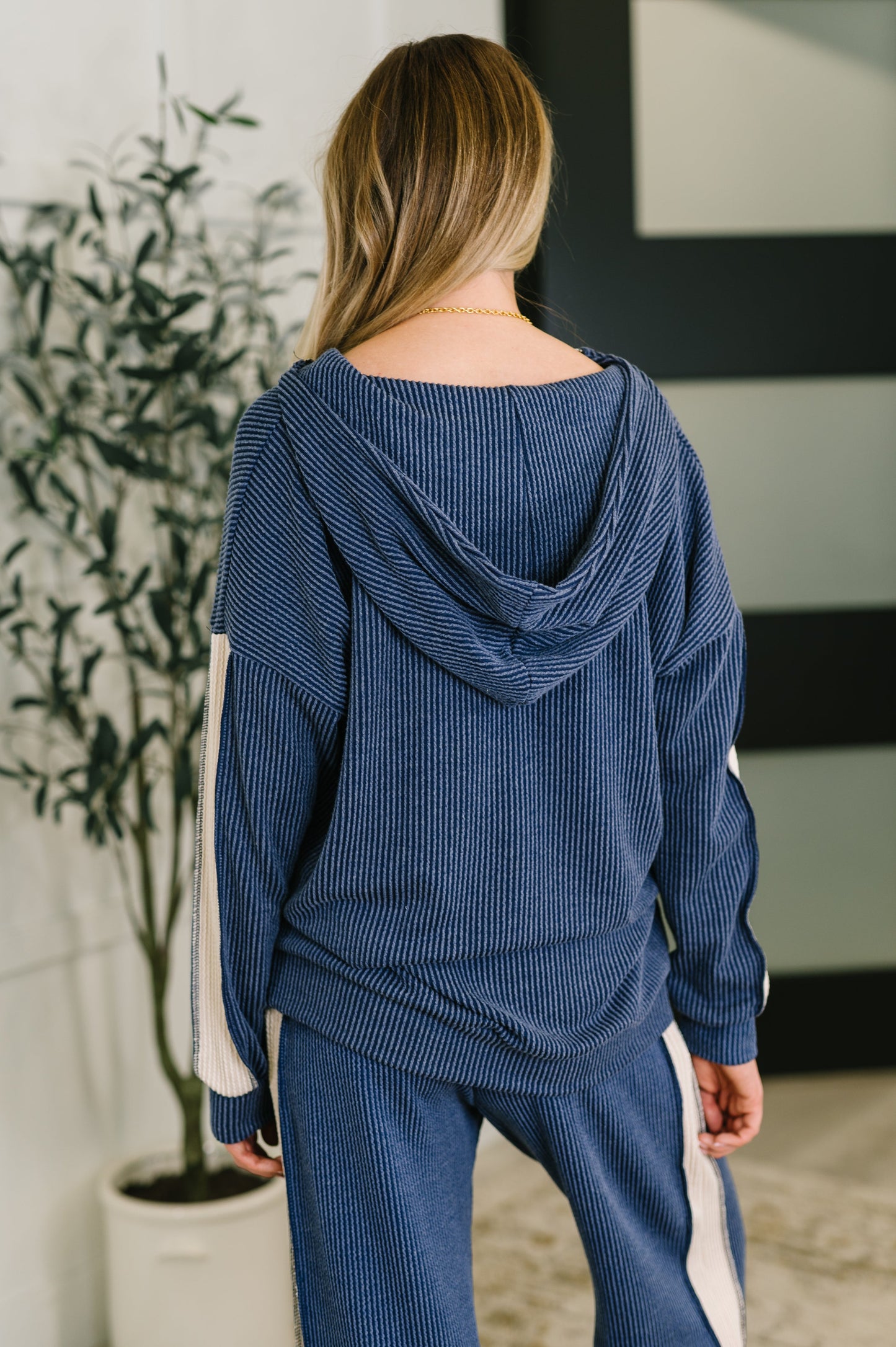 Certified Chiller Contrast Stripe Hoodie in Navy Regular & Plus