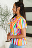 Bright Rainbow Swirl Peplum Top – Puff Sleeve Tie-Front Blouse | Small to 3X