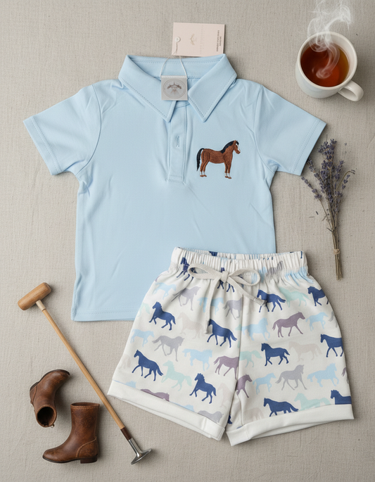 Saddle Up Polo Horse Embroidered Short Set