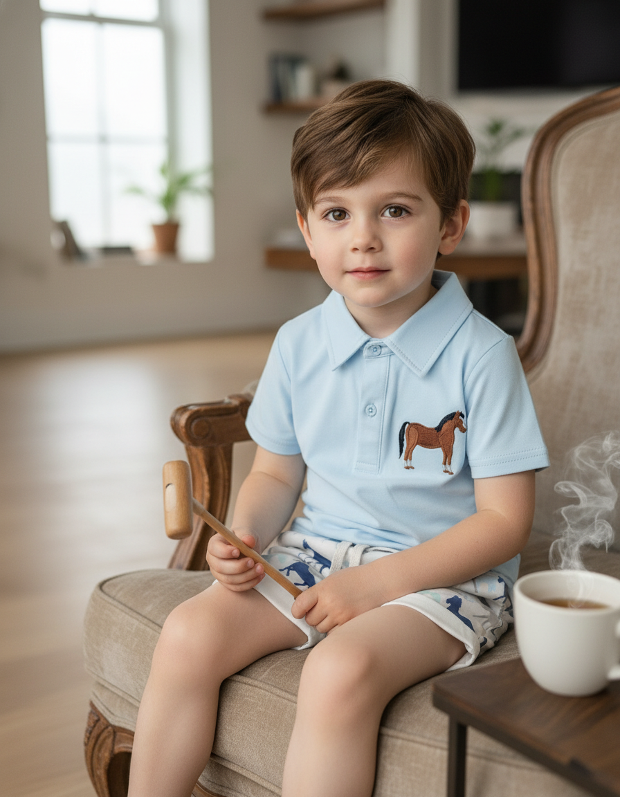 Saddle Up Polo Horse Embroidered Short Set