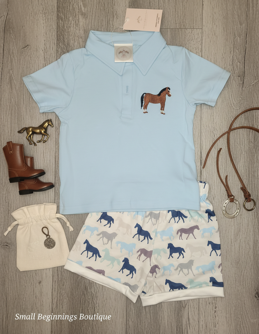 Saddle Up Polo Horse Embroidered Short Set