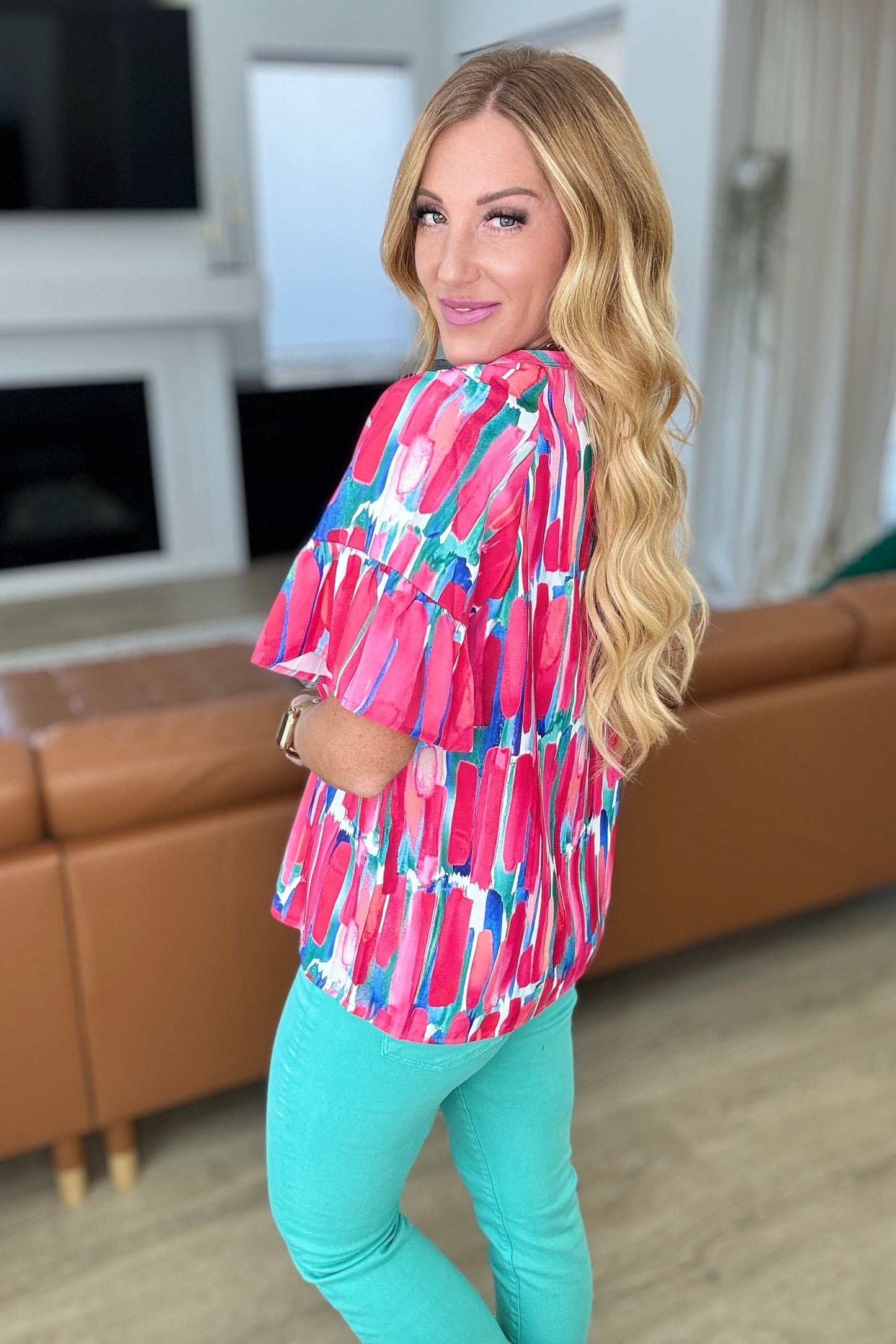 Art Exhibit V-Neck Blouse Plus & Regular by One Eleven North