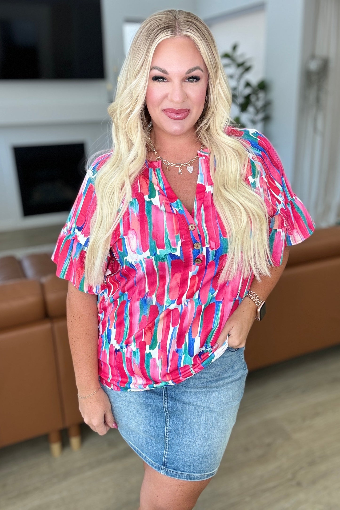 Art Exhibit V-Neck Blouse Plus & Regular by One Eleven North