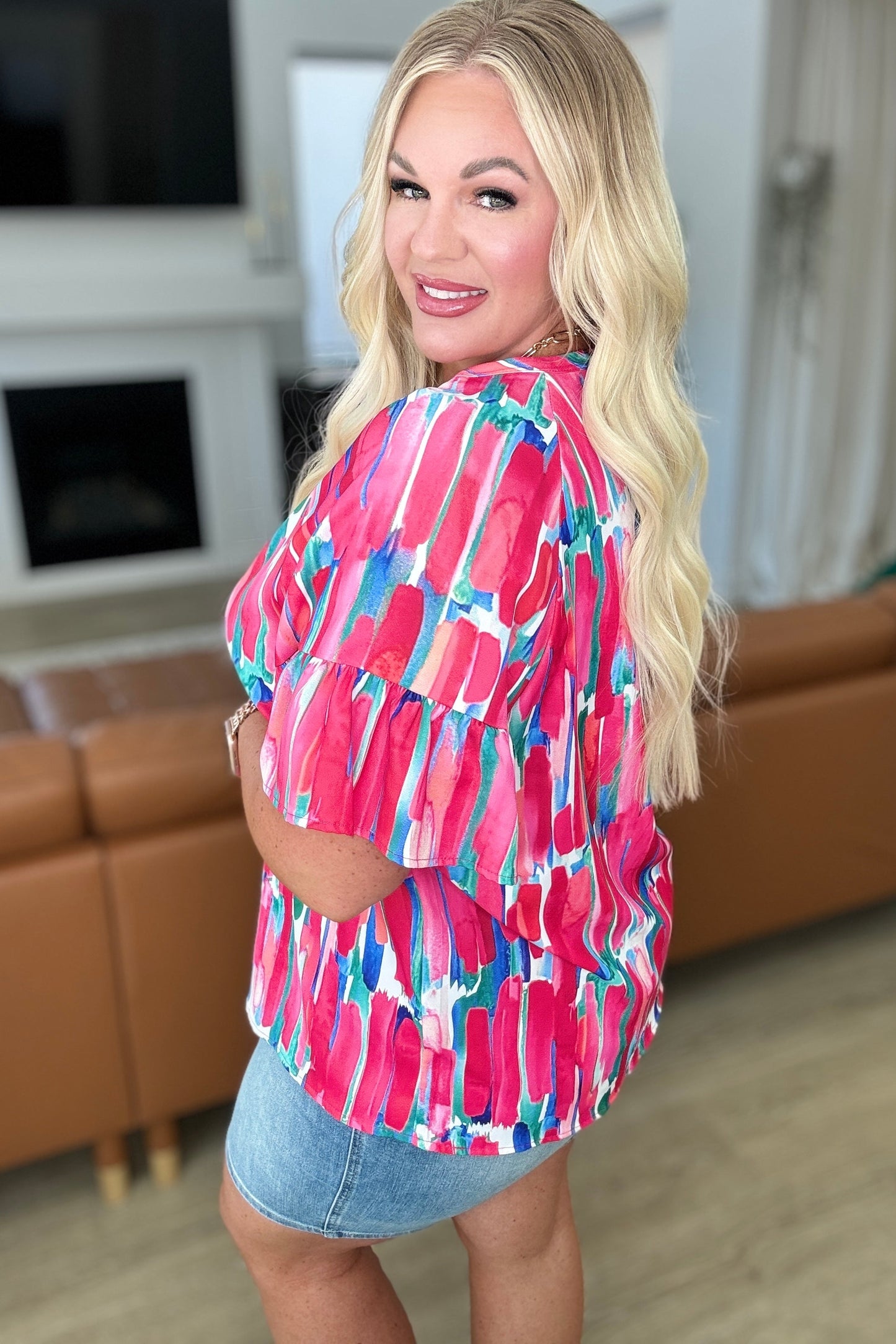 Art Exhibit V-Neck Blouse Plus & Regular by One Eleven North