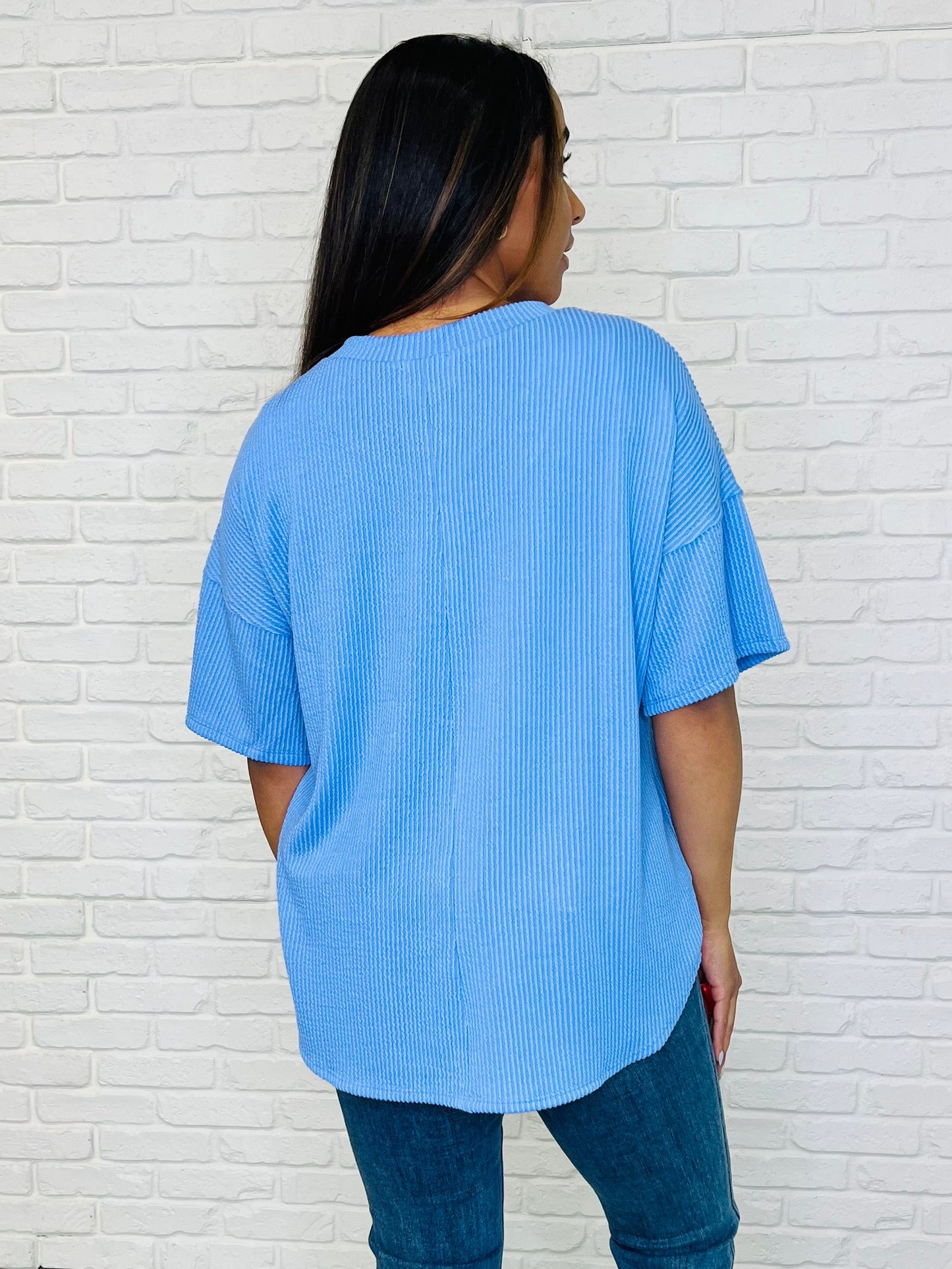 Just a Casual Girly V-Neck Basic Tee in Periwinkle Blue Andree By Unit