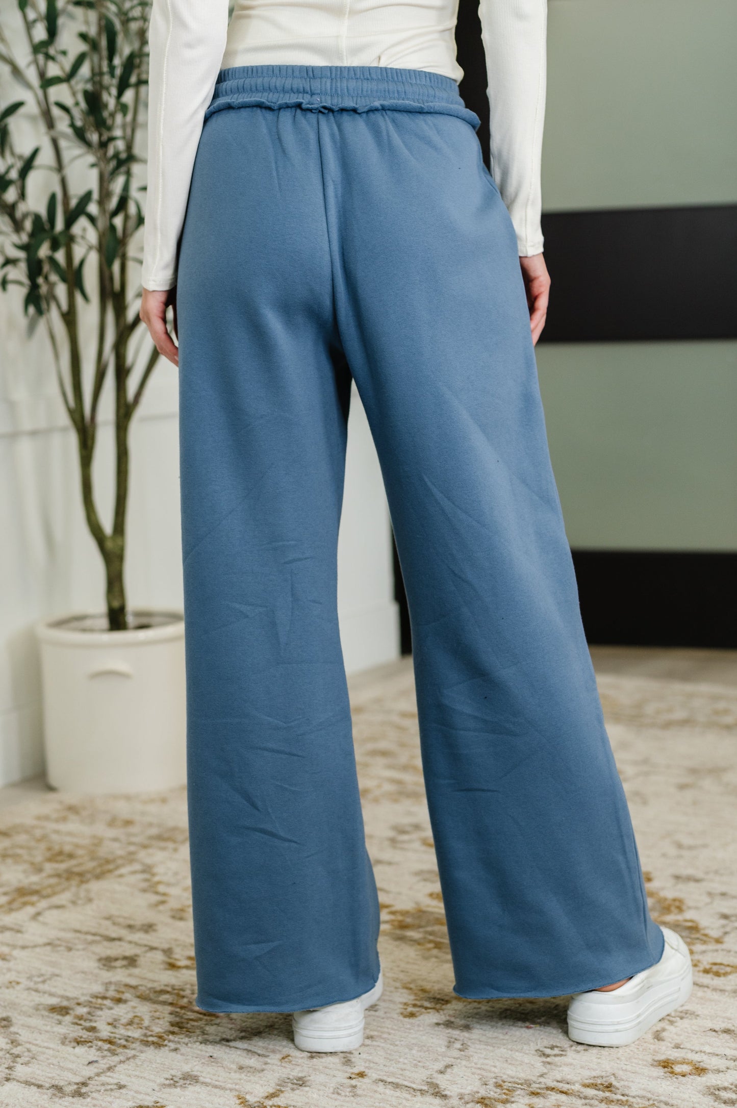 Lounge Line Wide Leg Sweats in Dusty Blue