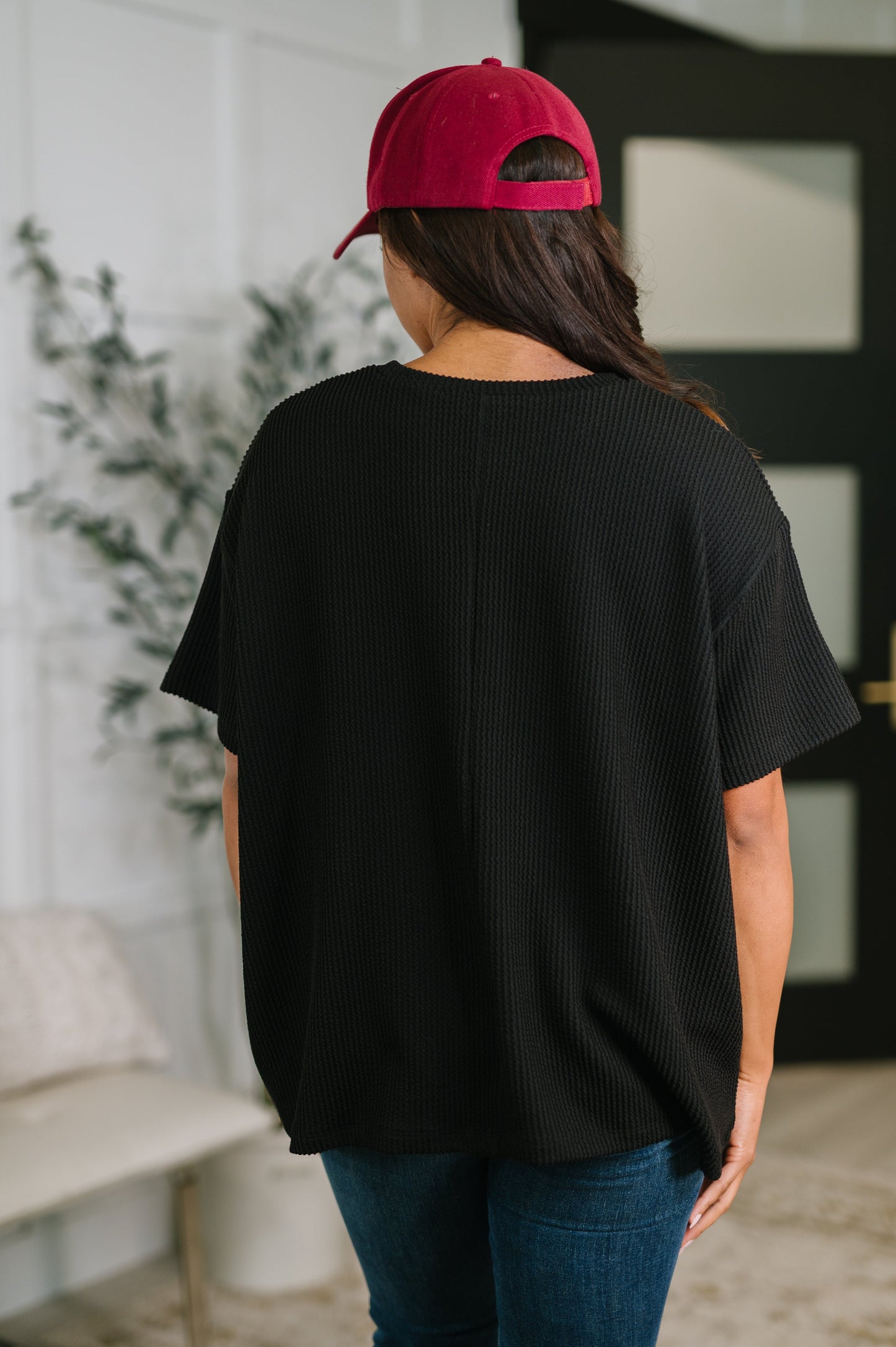 Textured Boxy Tee in Black Regular & plus size